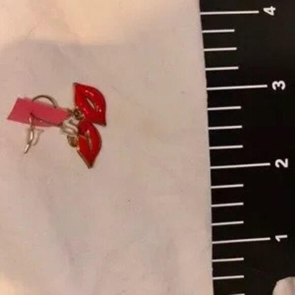 Red Lip Earrings from neimans beautiful porcelain surgical stainless under gold - Picture 7 of 7